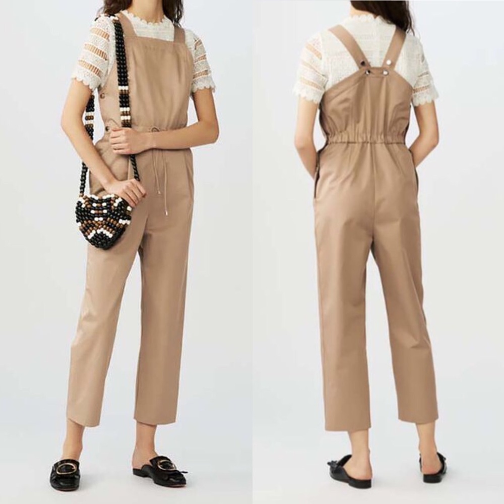 NWOT MAJE Cotton Canvas Overalls Salopette | Beige